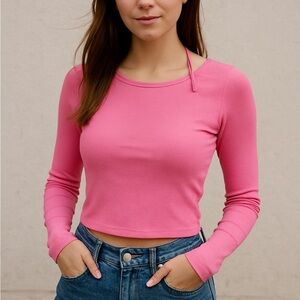 O.D.O. Pink Long Sleeve Super Soft Tie Keyhole Back Y2K Shirt Top